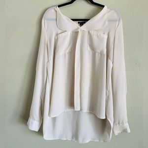 I Heart Ronson Blouse Womens Size XS Ivory Roll Tab Sleeves Flowly Lightweight